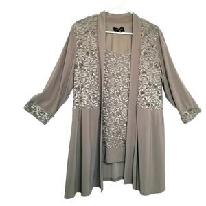 R & M Richards Formal Lace & Sequin Tank & Jacket Set Taupe Color LN Size 16P